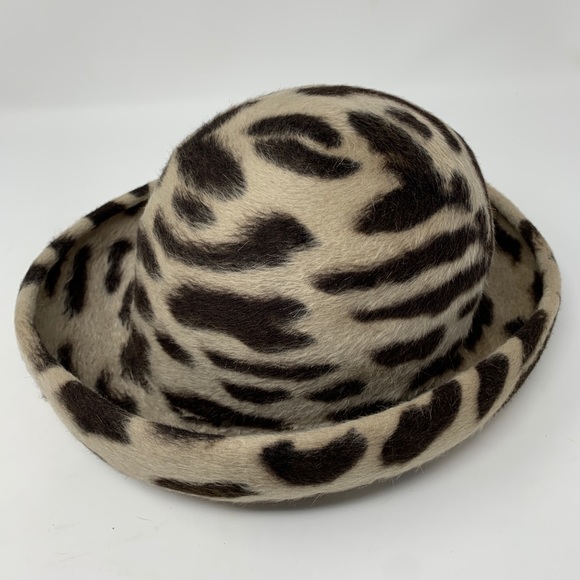 Vintage Accessories - VTG Felted Leopard Print Bowler Hat